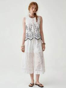 Florisole 女式波西米亚印花系带无袖背心 - 白色 - 查看 5