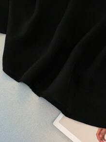 SHEIN LUNE Plus Size Women Elegant Round Neck Drawstring Collar Puff Sleeve Blouse - Black - View 4