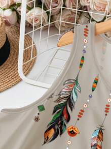 大码羽毛印花背心裙，适合夏季 - 彩色 - 查看 4