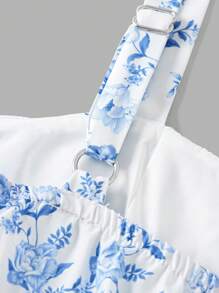 SHEIN Girlism Tween Girls Ditsy Floral Strap Long Dress, Casual Summer Vacation Outfit