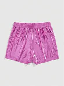 ROMWE MEN Street Life 男士纯色亮面运动短裤 - 粉色 - 查看 1
