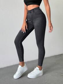 EURMUSE 97%纯棉女士时尚简约夏季纯色紧身牛仔裤