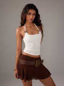 TRNVIE 时尚绿色串珠吊带上衣，充满夏日度假风情 - 白色 - 查看 4