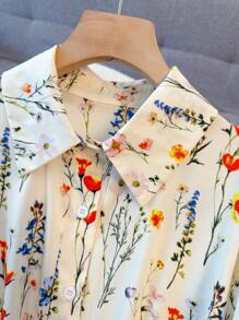 Franclia Women's Casual Collar Neck Simple Blue Floral Print Dress Maxi Women Outfit Fall Cloth For Women - Apricot - View 7