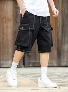 Manfinity Roghcode Men's Casual Shorts, Minimalist Style Everyday Wear Cargo Shorts - Black - View 3