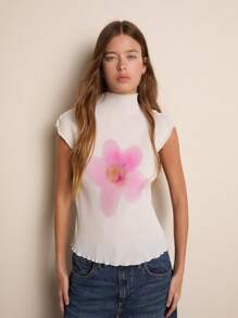 Nöista Summer Floral Print Mock Neck Blouse - White - View 3