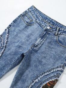 ROMWE MEN Street Life Denim Casuais Vintage Masculinos com Remendos em Jacquard - Azul - Visão 6