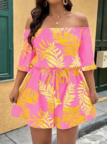 Breezaya 大码女式休闲露肩连体裤，度假风格