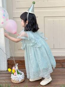 DAZY Toddler Girls' Round Neck Tulle Party Dress, Cute Texture Lace Patchwork Formal Outfit