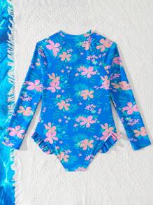 Teen Girls' Fashionable Random Printed One-Piece Swimsuit, Suitable For Summer - Multicolor - View 2