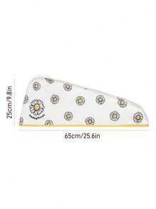 SmileyWorld® | SHEIN Gorro secador de cabello con estampado de flor con cara sonriente, toalla de cabello de material absorbente con pequeño diseño de margarita, apto para todo tipo de cabello, productos de baño