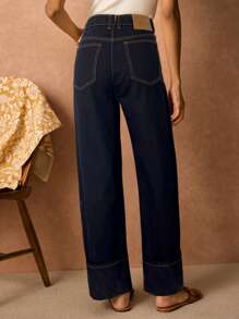 Poéselle Women's Pocket Straight Loose Casual Versatile Jeans - Black - View 2