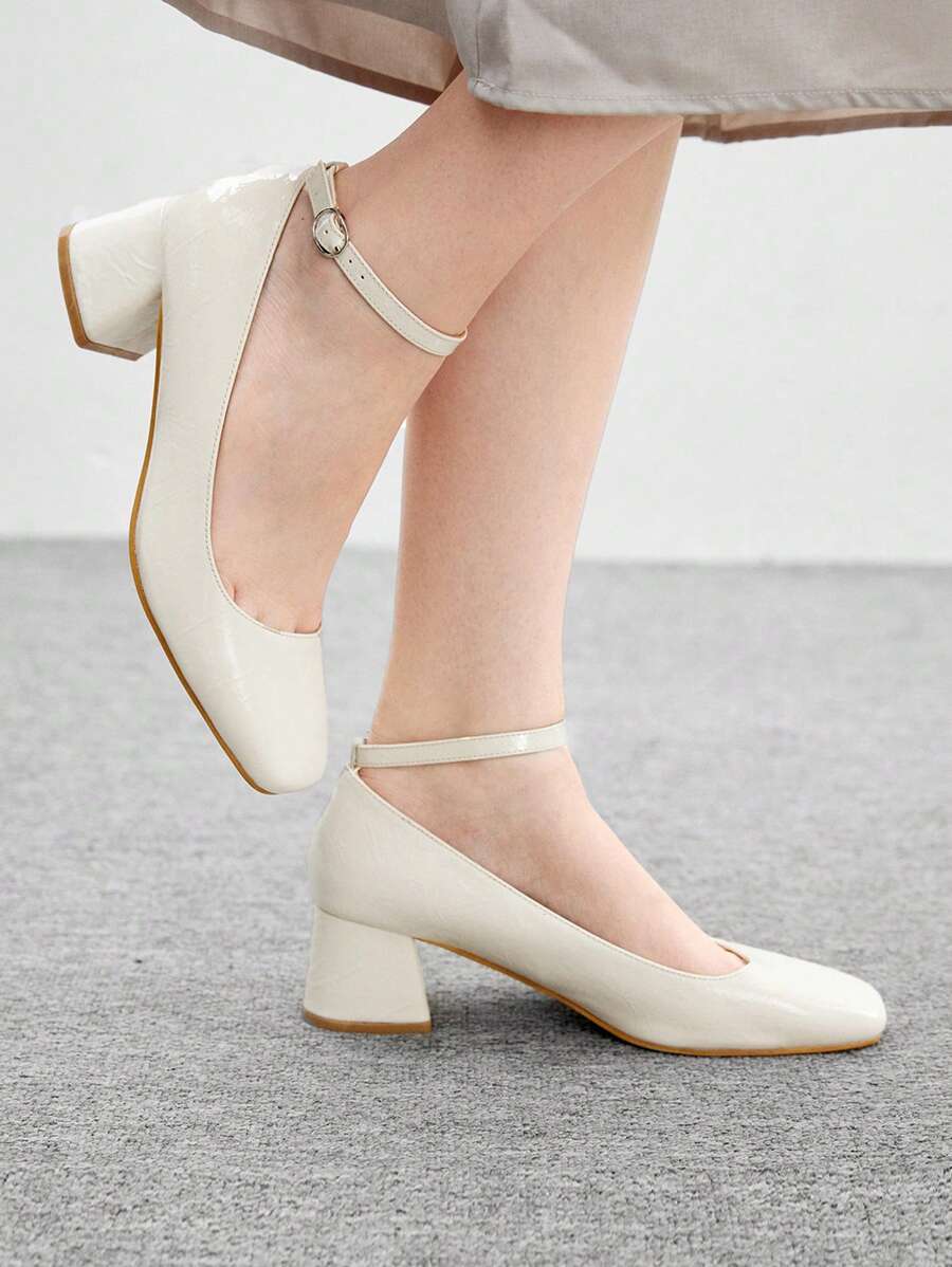 CUCCOO BIZCHIC Simple Mary Jane Chunky Heel Pumps For Women, Halloween - Beige - View 1