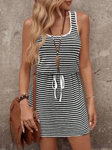 SHEIN LUNE Spring Waist Tie Camisole Women Short Dress,Shirt Dresses For Women