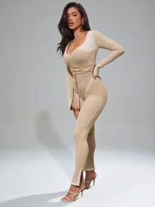 Denimoi Low Neckline Corseted Waist Knit Jumpsuit