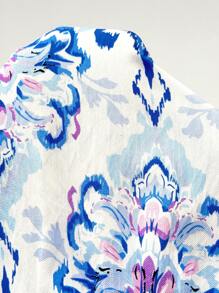 Florisole Gonna midi casual con stampa floreale boho, orlo a campana e patchwork - Blu - Visualizzare 3
