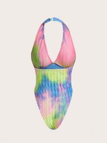 Amplova Deep V Neck Textured Tie-Dye Bodysuit - Pink - View 2