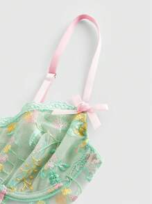 ROMWE Kawaii Body sexy con bordados florales, volantes y lazo hecho a mano con aros para mujer, ideal para un resort romántico