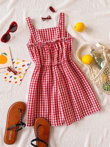 Wildeya Mono con decoración de lazo a cuadros lindos para niñas preadolescentes en verano