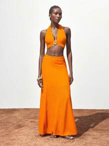 Maija Trang phục hai mảnh dành cho phụ nữ mặc hàng ngày - trái cam - Xem 3
