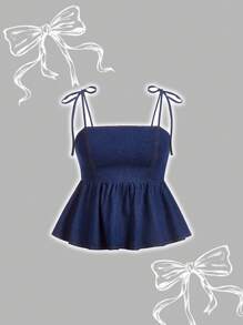 SHEIN MOD Plus Size Denim Tank Top With Casual Ruffle Trim, Blue - Dark Wash - View 1