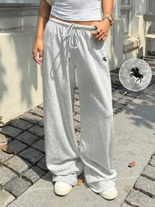 SHEIN EZwear Pantaloni da tuta casual estivi, morbidi e larghi, con cordoncino e ricamo