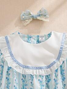 SHEIN Young Girl Rustic Ditsy Floral Color Blocking Ruffle Collar Dress, And Sweet, Suitable For Summer, Suitable For Picnic - Multicolor - View 4