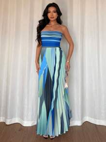 Selianne 女士优雅露肩紧身印花褶饰腰部连衣裙 - 彩色 - 查看 6