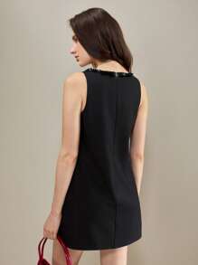 Muvela Ärmelloses Damen-Mini-Paillettenkleid mit Fransen-Saum und Hohlausschnitt, Outfit für Ferien, Geburtstagsparty