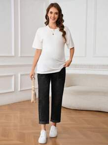 SHEIN Adjustable Waist Straight-Leg Casual Versatile Maternity Jeans