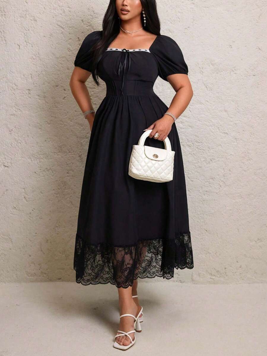 Flirla Plus Size Summer Casual Ruffle Sleeve Cinched Waist Dress - Blue - View 1