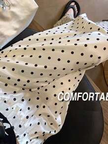 Chiquease 女士醋酸缎波点阔腿裤，新款高腰垂坠粘胶清凉夏季宽松休闲长裤，春夏 - 彩色 - 查看 1