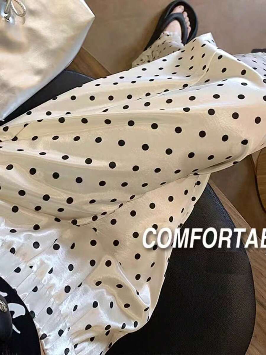 Chiquease 女士醋酸缎波点阔腿裤，新款高腰垂坠粘胶清凉夏季宽松休闲长裤，春夏 - 彩色 - 查看 1