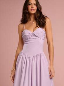 Enchnt 春夏浪漫女士淡紫色胸前扭结细肩带长裙，甜美优雅，适合度假、约会、节日、派对、毕业典礼、婚礼嘉宾和海滩，舞会礼服，女士夏季连衣裙，女士太阳裙，夏季服装，优雅的派对连衣裙 - 粉色 - 查看 2