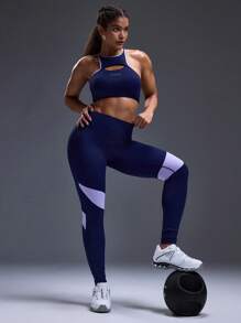 Powerista Leggings sin costuras con pretina en patchwork de colores contrastantes