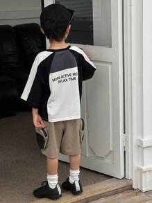 DAZY 2 pièces/Set T-shirt à manches courtes à col rond et short pour tout-petits garçons, imprimé graphique, été - Kaki - Voir 1