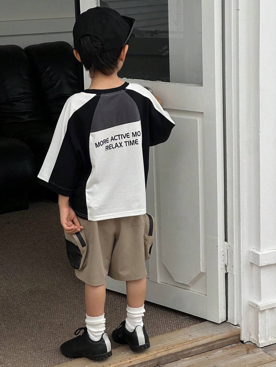 DAZY 2 pièces/Set T-shirt à manches courtes à col rond et short pour tout-petits garçons, imprimé graphique, été - Kaki - Voir 1