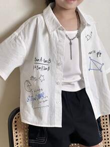 DAZY Young Boy Casual Math Formula Print Short Sleeve Shirt - White - View 9
