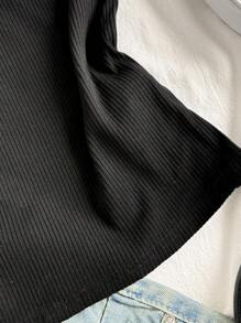 青少年女孩不对称黑白拼色休闲时尚百搭背心，适合任何场合