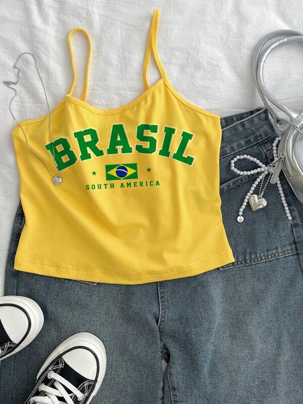 Attitoon Gedrucktes Brasilien Frauen Splice Camisole enganliegend und lässig, sexy, geeignet für den Sommer