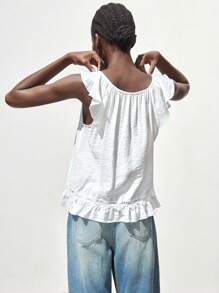 Maija 女士蕾丝装饰荷叶边无袖背心，适合度假、夏季假期、海滩外出、毕业典礼、休闲旅行、浪漫场合，时尚百搭；适合夏季度假、舒适、波西米亚风、海滩装、日常简约装、乡村风、必备单品、纯色、假日休闲、得体、单身女士、Y2K风格 - 白色 - 查看 3