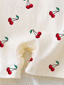 SHEIN Mono casual y cómodo con estampado de cerezas lindo para bebé niña, apto para primavera y verano