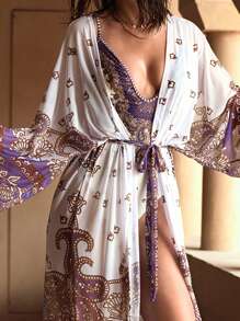 MOTF PREMIUM ALL OVER PRINT BELTED KIMONO FOR SUMMER BEACH VACATION - Multicolor - View 6