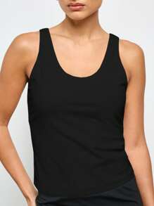 AiiRZ Professional Classic Fitted Tank Top Scoop Neck Summer Basic Layer Essential Workout Athleisure Cami Basic Wardrobe Staple - Black - View 5
