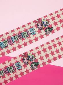 THE POWERPUFF GIRLS X SHEIN Cool Fashionable Stars & Blossom, Bubbles, Buttercup Pattern Belt - White - View 1