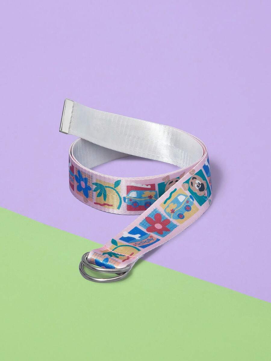 SCOOBY-DOO X SHEIN 时尚可爱卡通狗和花卉印花腰带 - 粉色 - 查看 1