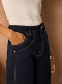 Poéselle Women's Pocket Straight Loose Casual Versatile Jeans - Black - View 6