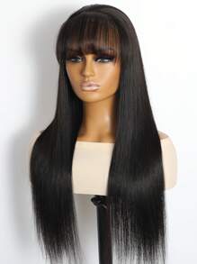 Tóc giả bằng tóc thật 5x5 đóng bằng ren vô hình có mái, đường chân tóc tự nhiên, cắt sẵn ren, thẳng và thẳng, tóc giả dài màu tự nhiên bằng lụa cho phụ nữ - Natural Black - Xem 6