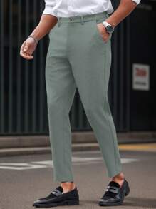 Calvornis 男士修身休闲西装裤 男士西装裤 男士西装裤 男士九分裤 男士高腰裤 男士修身正装裤 男士西装裤 男士西装裤 男士修身正装裤 - 綠色 - 查看 3