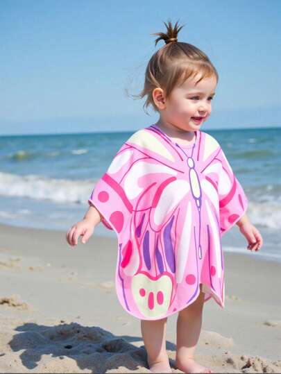 SHEIN Cute "Baby Girl" Pink Butterfly Graphic Beach Cover Up Top